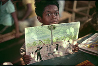 A mute child draws chilling images of Khmer Rouge atrocities from his memory, Sakeo Camp, Thai-Cambodia border 1979 for Time Magazine